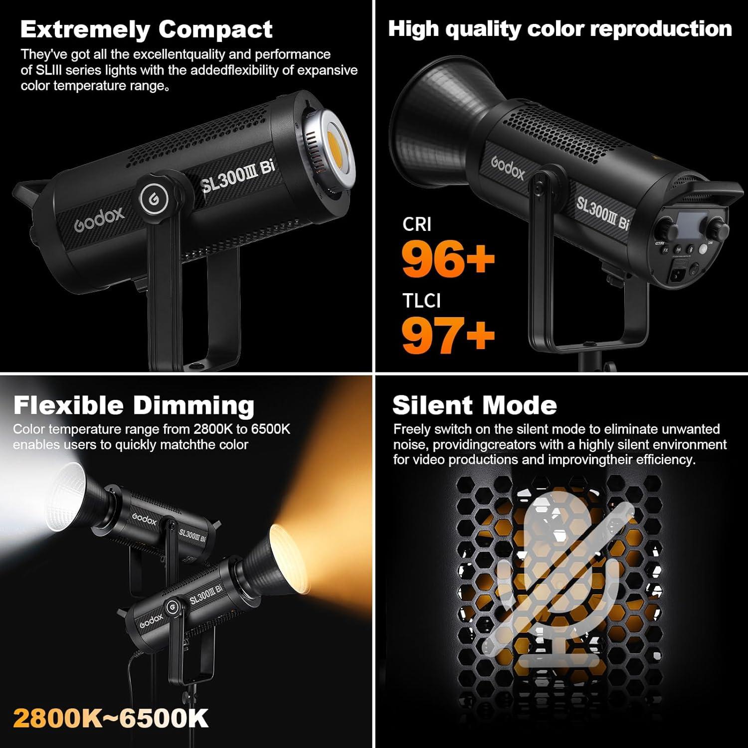 Luz LED Bi-Color Godox SL300 330W 2800-6500K 120,000 Lux