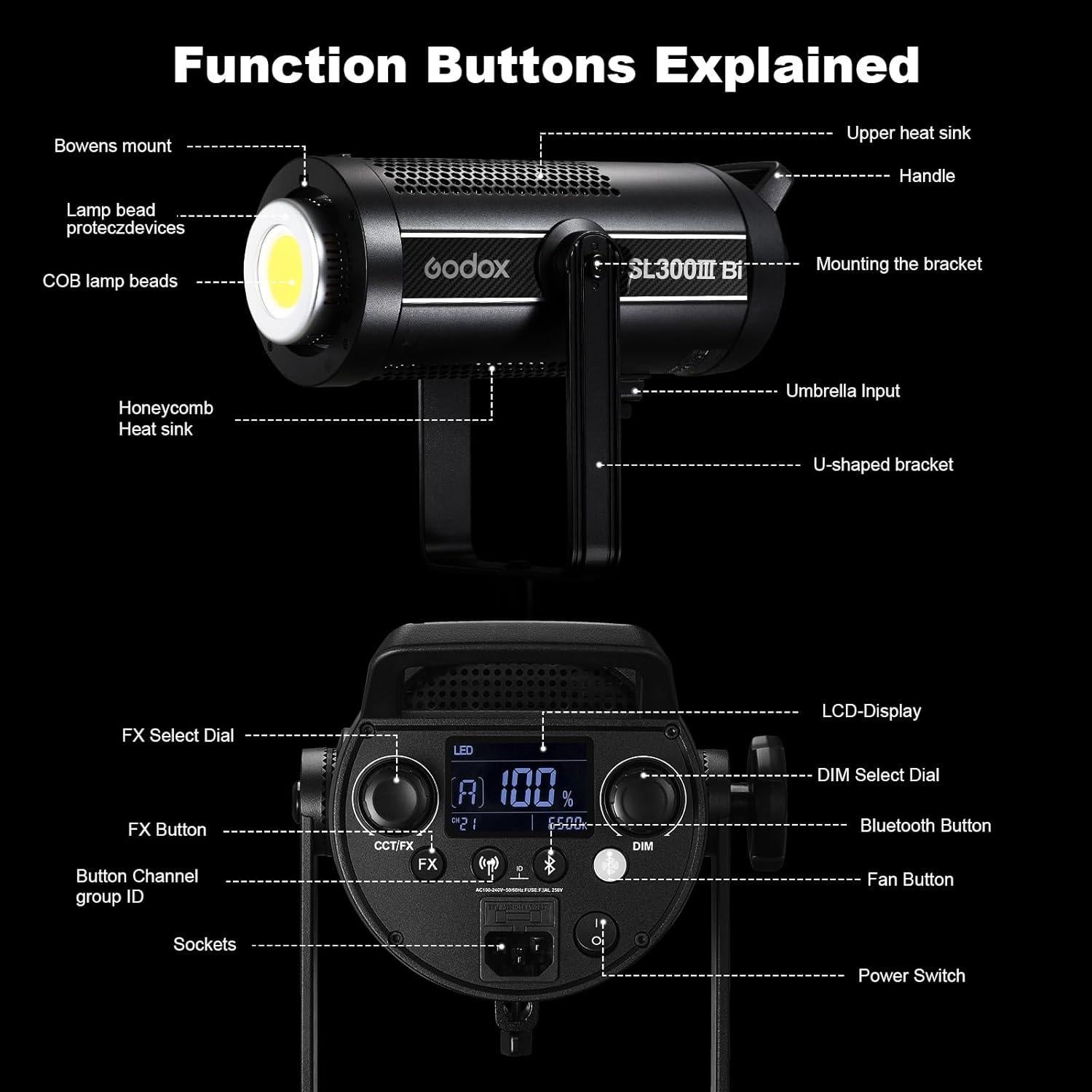 Luz LED Bi-Color Godox SL300 330W 2800-6500K 120,000 Lux
