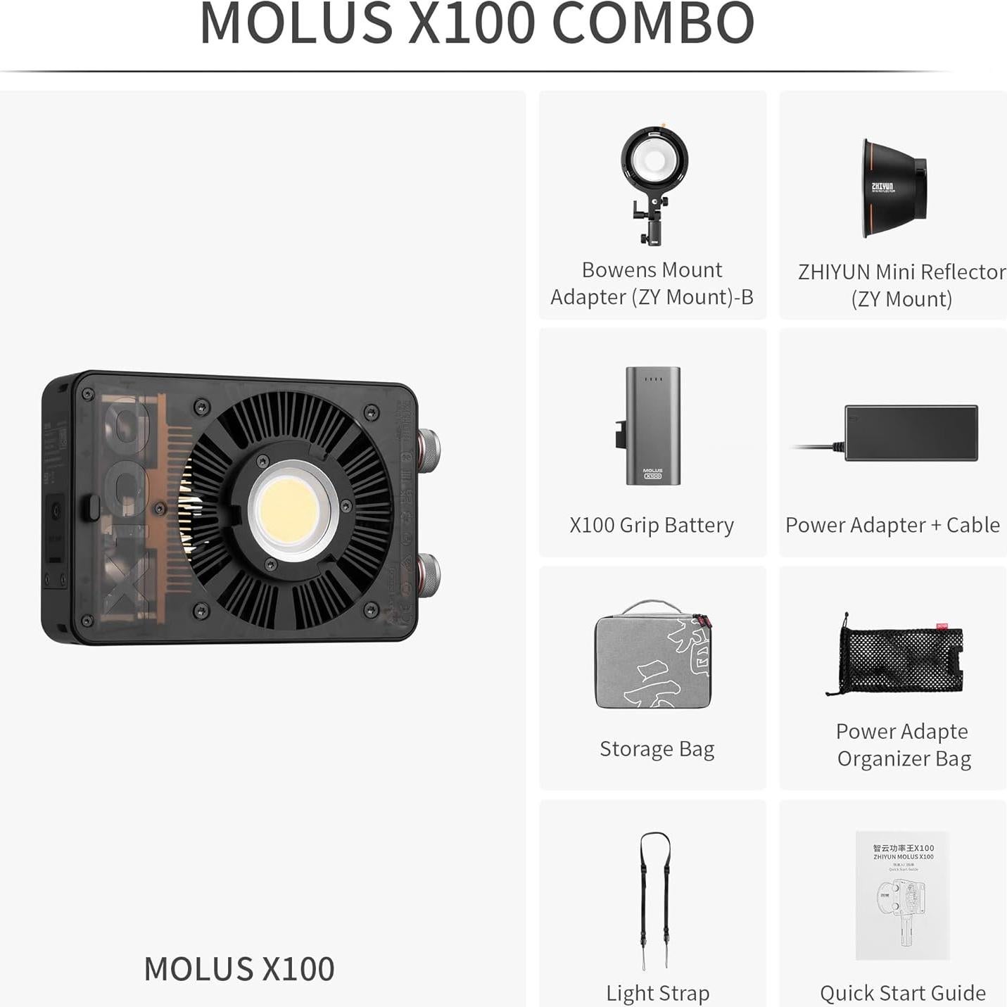 Luz de Video Bi-Color ZHIYUN MOLUS X100 100W Compacta