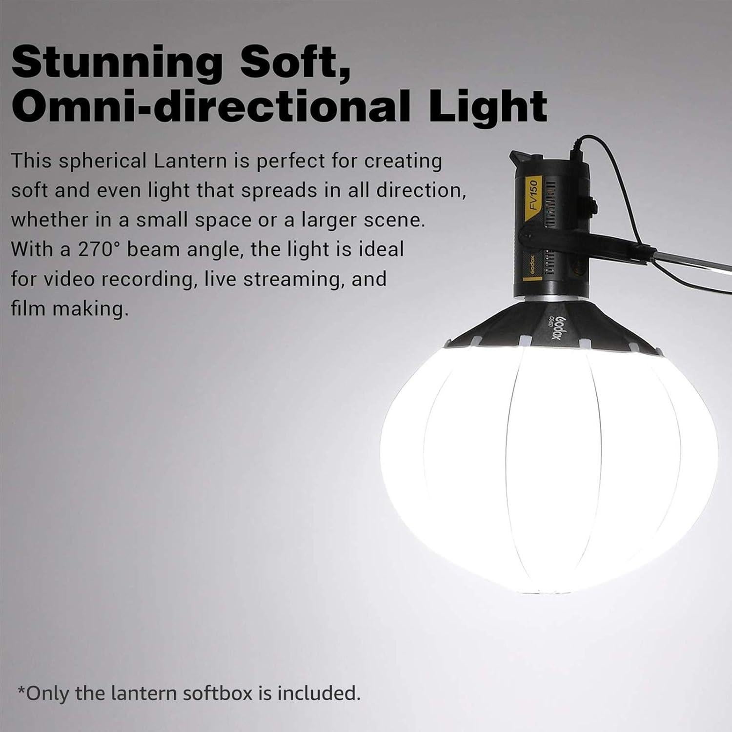 Godox CS-65D Lantern Softbox,Bowens Mount,Quick-Install 65cm Collapsible Globe Softbox for Photo Portrait Studio Video Continuous Lighting Photography