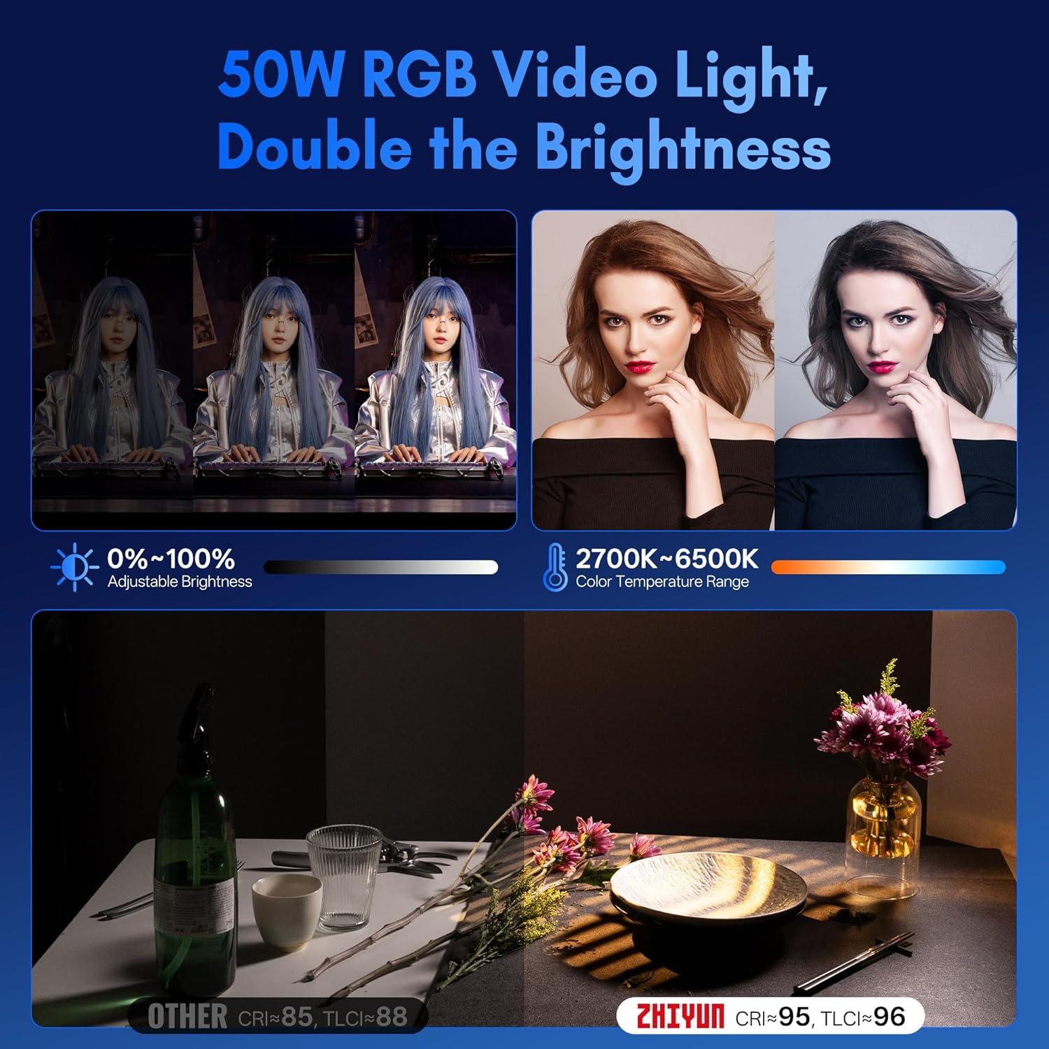 ZHIYUN CINEPEER CX50 RGB Luz de Video Bi-Color 2700K-6500K