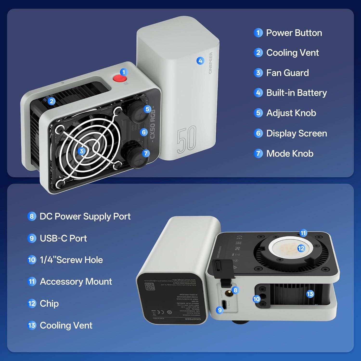 ZHIYUN CINEPEER CX50 RGB Luz de Video Bi-Color 2700K-6500K