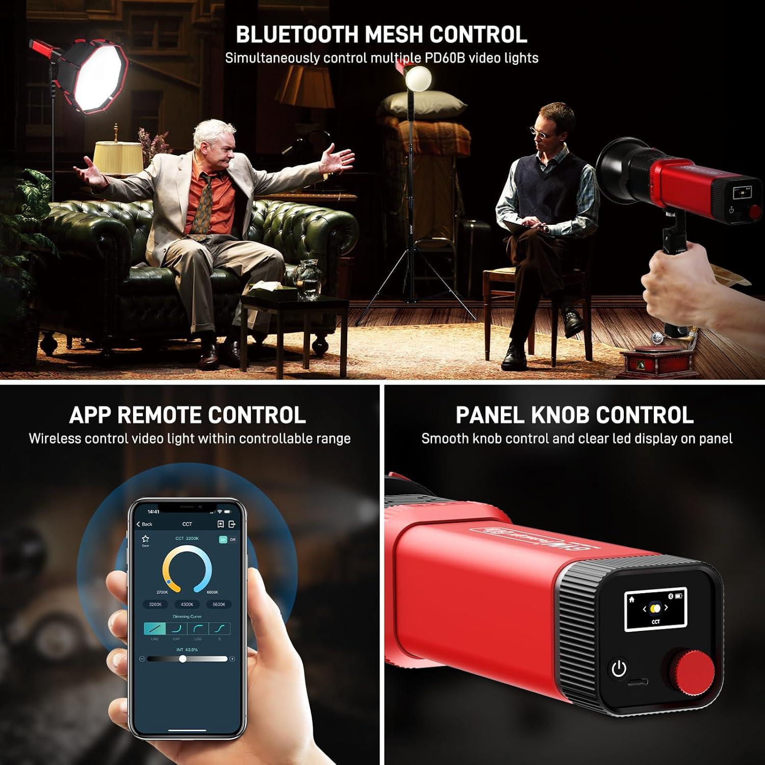 GVM PD60B Luz de Video 60W Bi-Color Portátil CRI97+ 2700-6800K