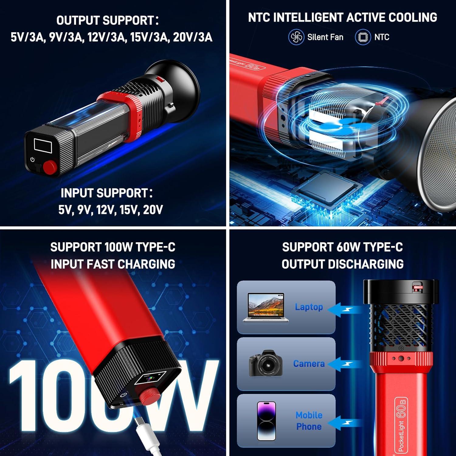 GVM PD60B Luz de Video 60W Bi-Color Portátil CRI97+ 2700-6800K