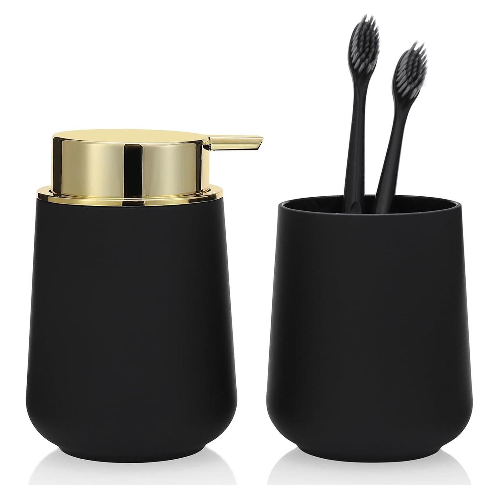 Juego de Accesorios de Baño YAUKPH Negro y Dorado 2 Piezas