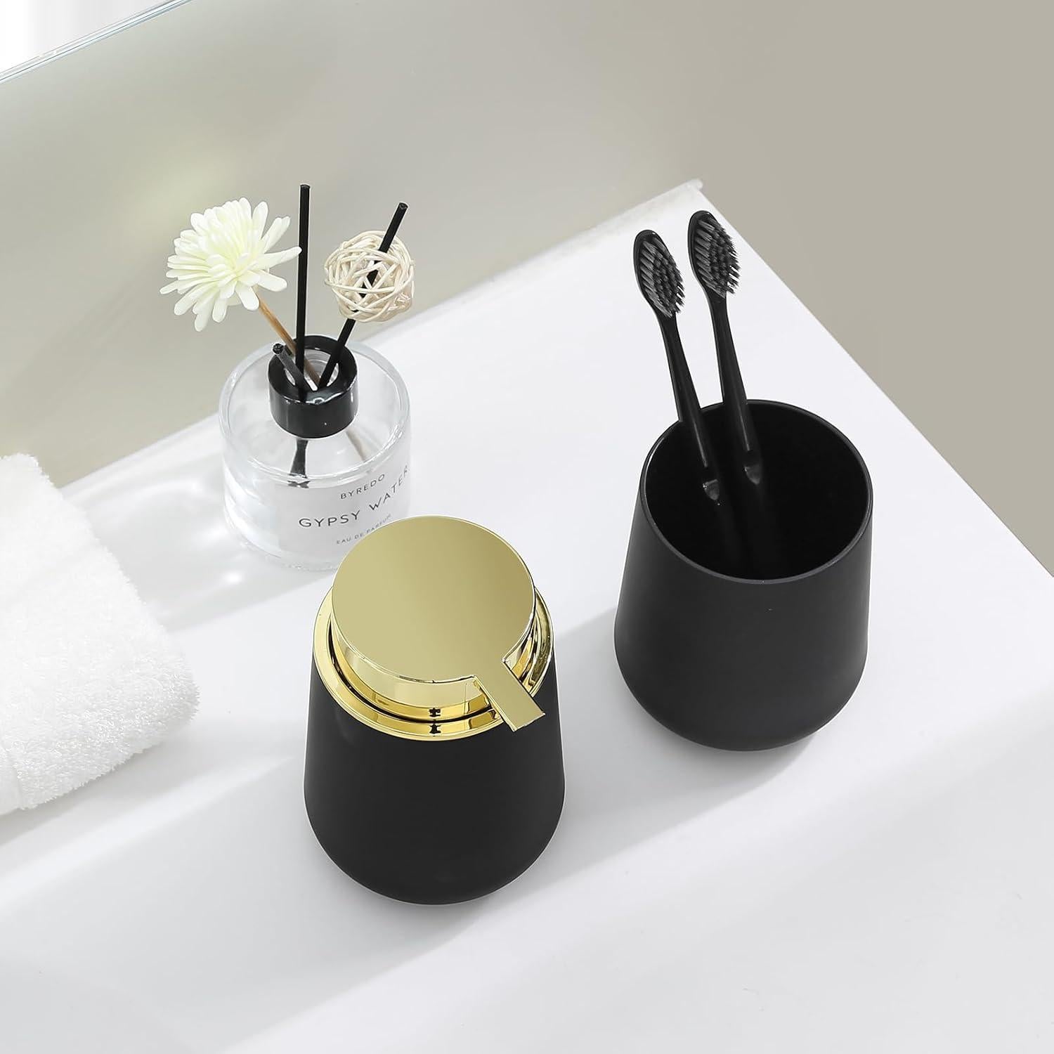 Juego de Accesorios de Baño YAUKPH Negro y Dorado 2 Piezas