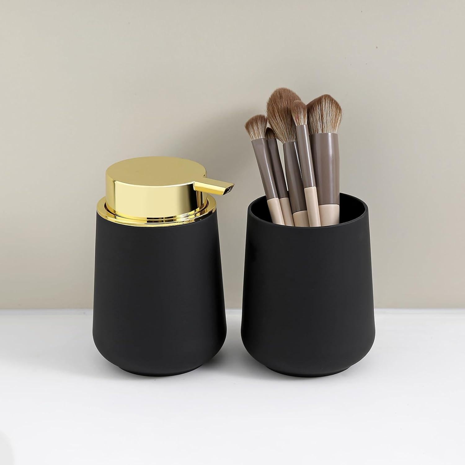 Juego de Accesorios de Baño YAUKPH Negro y Dorado 2 Piezas