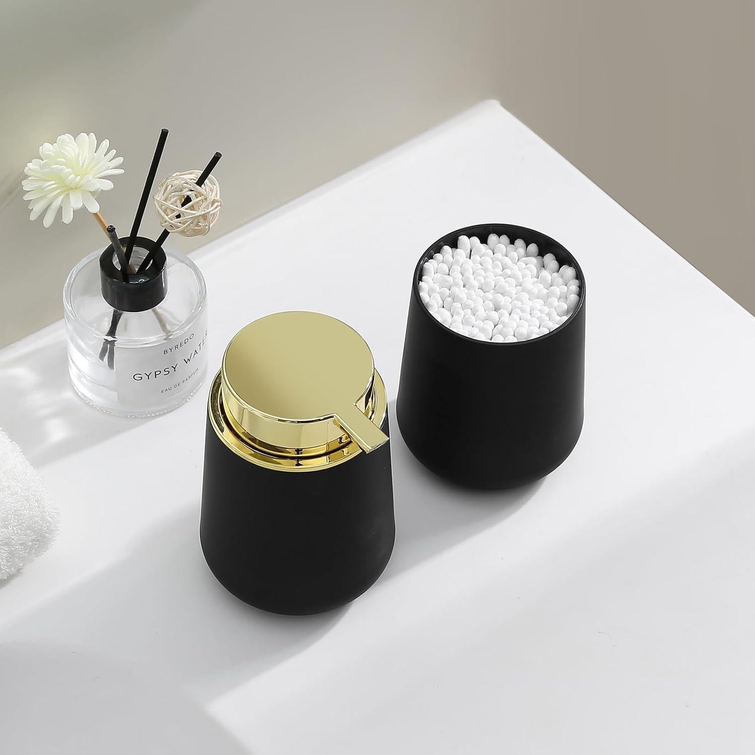 Juego de Accesorios de Baño YAUKPH Negro y Dorado 2 Piezas