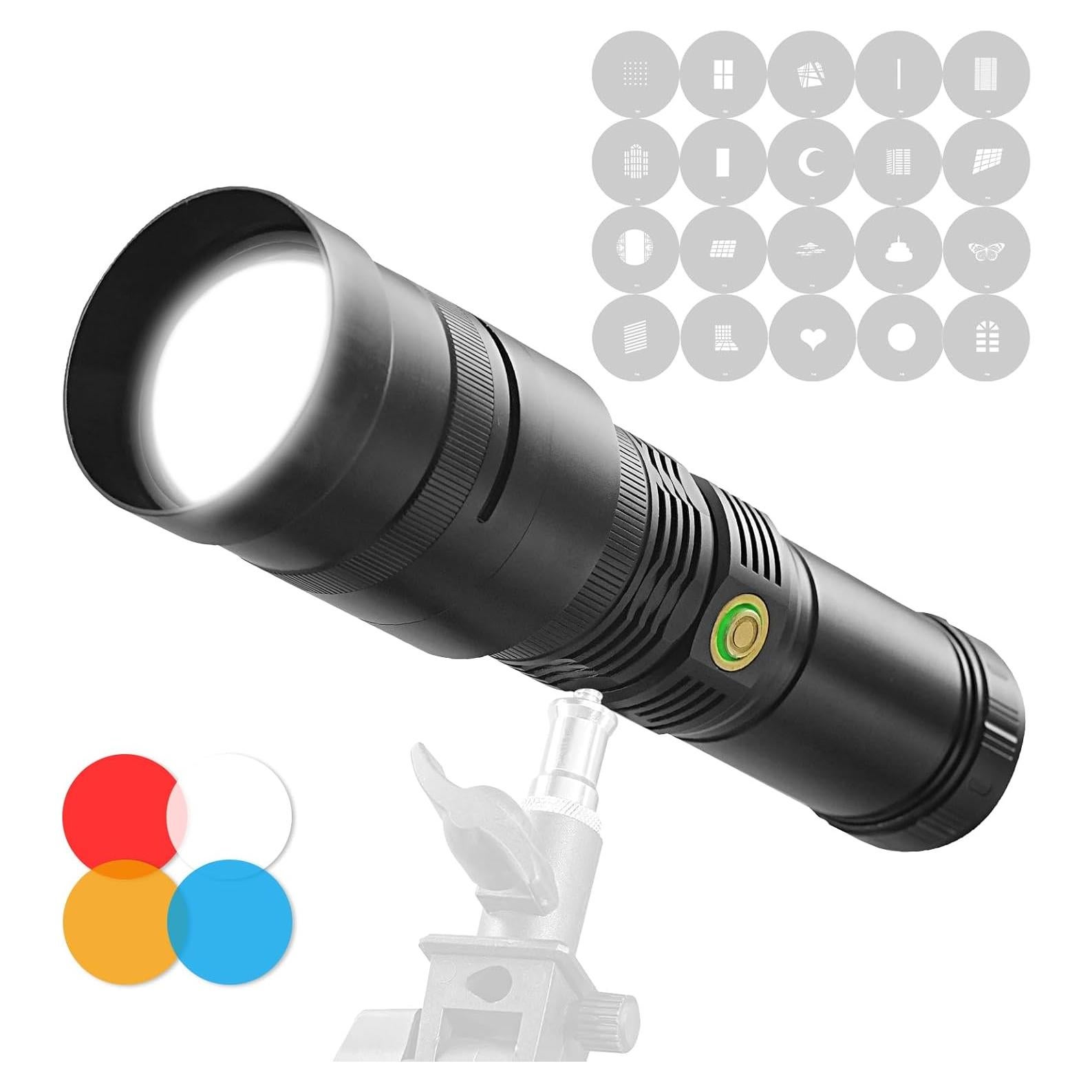 WELLMAKING RGB LED Photography Flashlight Aluminum, Professional Imaging Lens, Stepless Zoom Control, 7800mAh,4 Color Light with 20 gobos for Photo, Content Creation Video Recording Accessorie,YouTube