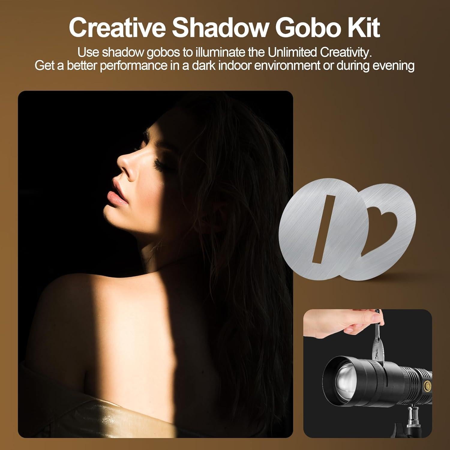 WELLMAKING RGB LED Photography Flashlight Aluminum, Professional Imaging Lens, Stepless Zoom Control, 7800mAh,4 Color Light with 20 gobos for Photo, Content Creation Video Recording Accessorie,YouTube