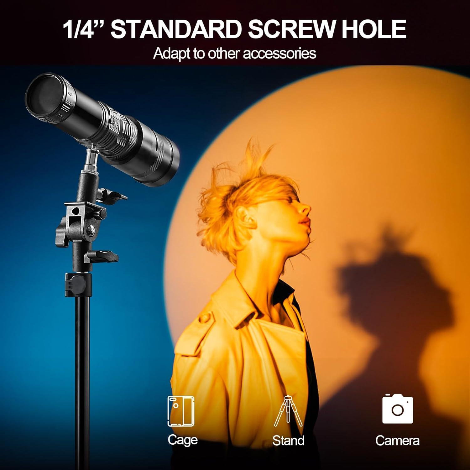 WELLMAKING RGB LED Photography Flashlight Aluminum, Professional Imaging Lens, Stepless Zoom Control, 7800mAh,4 Color Light with 20 gobos for Photo, Content Creation Video Recording Accessorie,YouTube