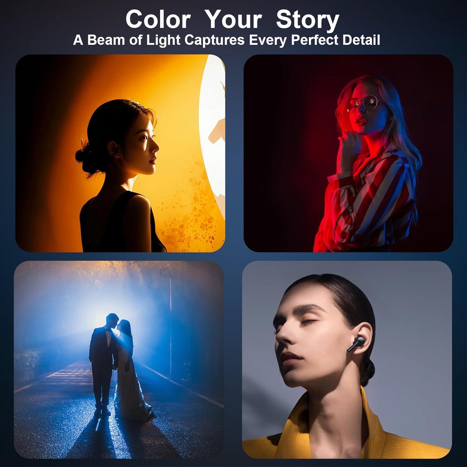 WELLMAKING RGB LED Photography Flashlight Aluminum, Professional Imaging Lens, Stepless Zoom Control, 7800mAh,4 Color Light with 20 gobos for Photo, Content Creation Video Recording Accessorie,YouTube