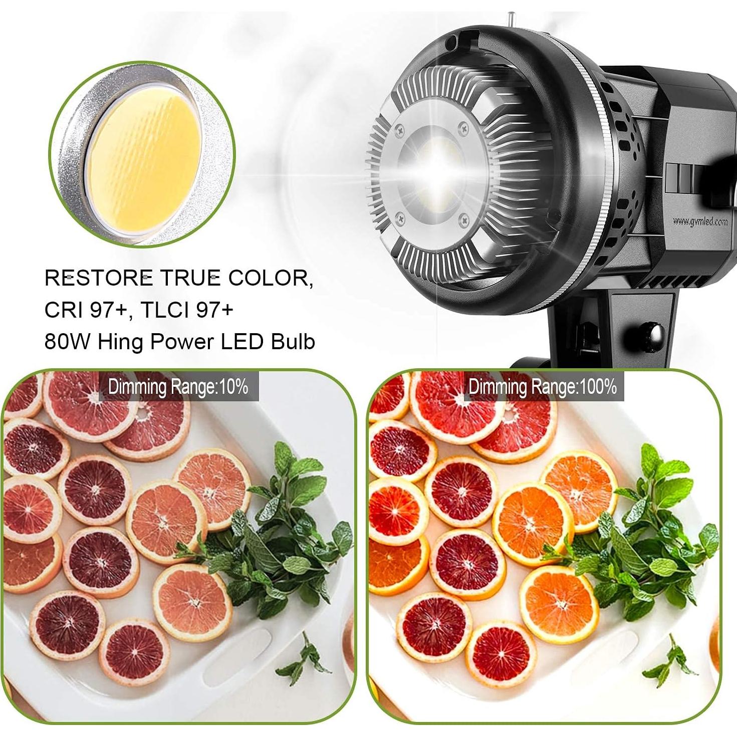 GVM Great Video Maker 80W Portable LED Video Light White 5600K Daylight Balanced Video Light, CRI 97+ Continuous Lighting Bowens Mount for Video Recording, Children Photography, Outdoor Shooting