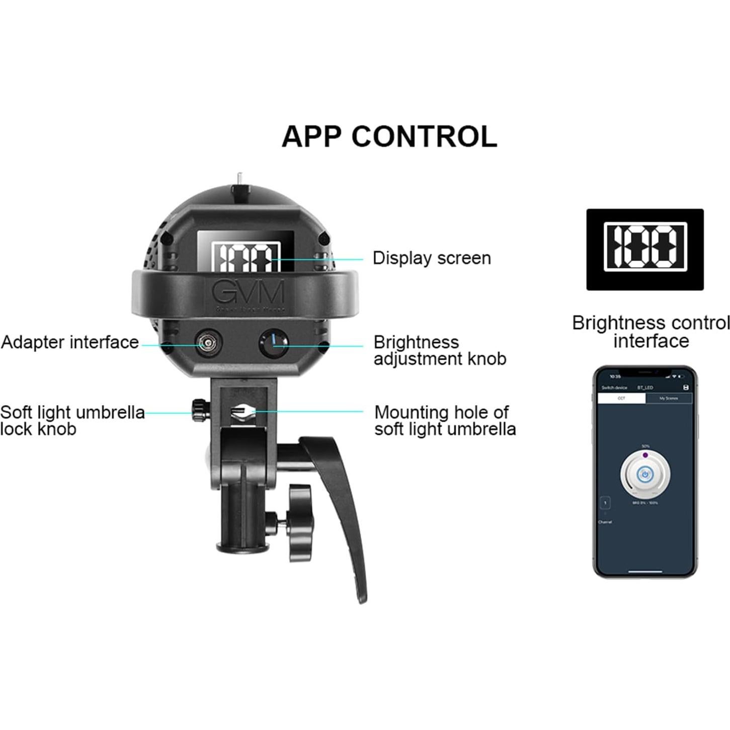 GVM Great Video Maker 80W Portable LED Video Light White 5600K Daylight Balanced Video Light, CRI 97+ Continuous Lighting Bowens Mount for Video Recording, Children Photography, Outdoor Shooting