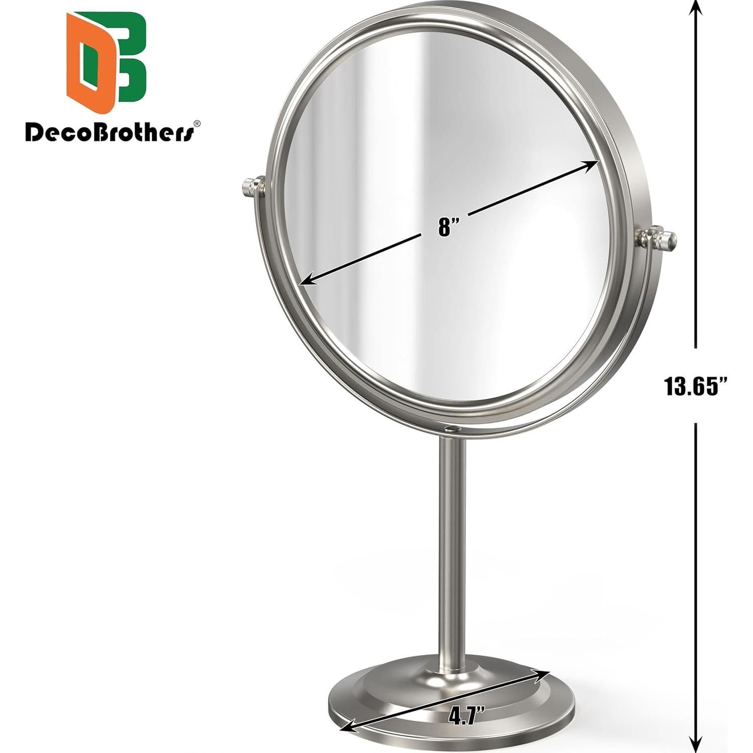 Deco Brothers Makeup Mirrors with Stand, 8 Inch Double Sided with 7X Magnification, Nickel