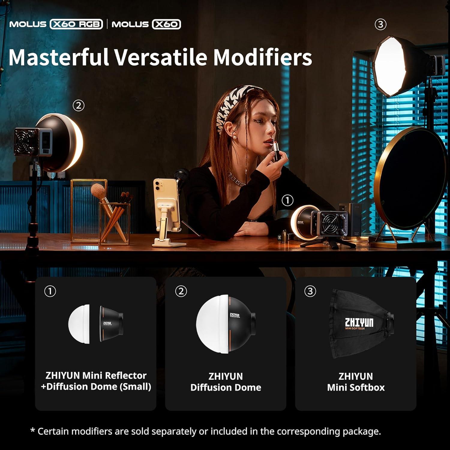 Luz de Video RGB ZHIYUN Molus X60 60W Portátil CRI 95