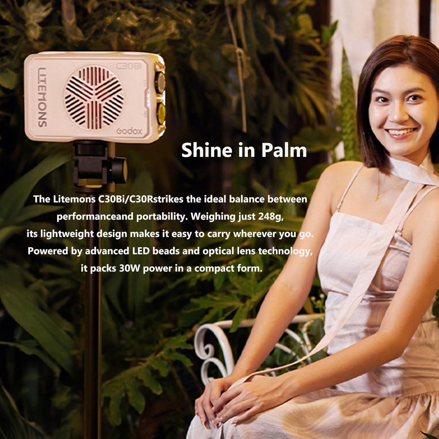 Luz de Video LED Godox C30 BI 30W Bi-Color 2800K-6500K