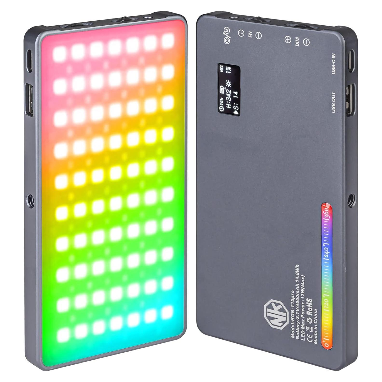 Luz de Video LED T12 Pro RGB 12W Batería 4000mAh 2500-8000K