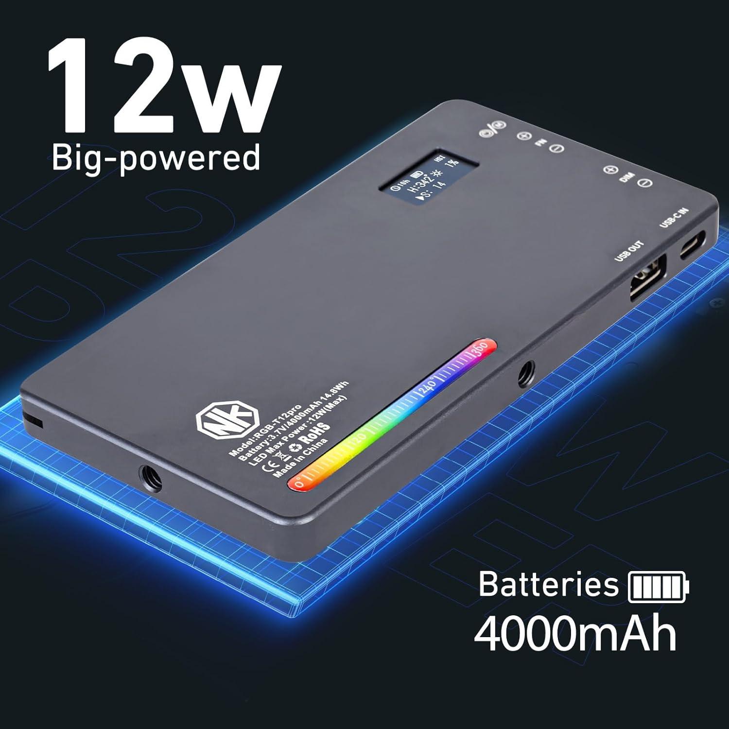 Luz de Video LED T12 Pro RGB 12W Batería 4000mAh 2500-8000K
