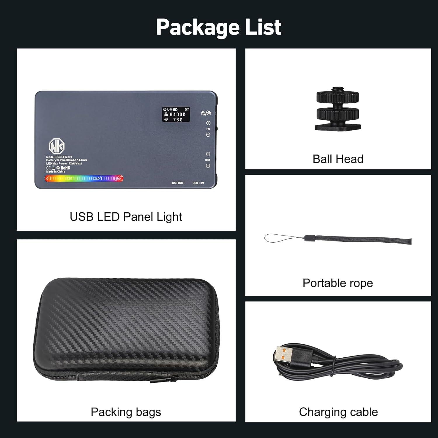 Luz de Video LED T12 Pro RGB 12W Batería 4000mAh 2500-8000K