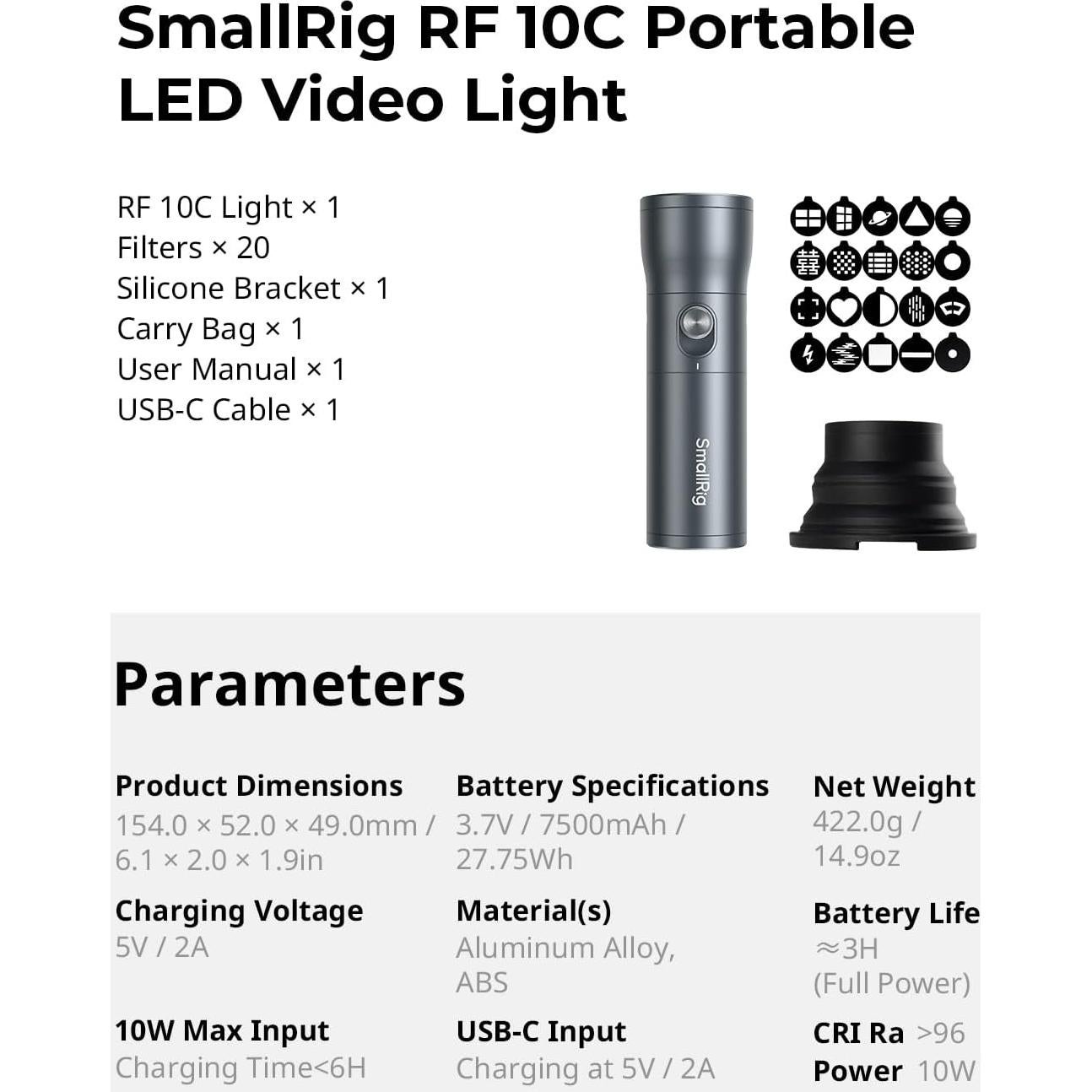 Linterna Fotográfica RGB LED SmallRig RF10C 7500mAh Aluminio