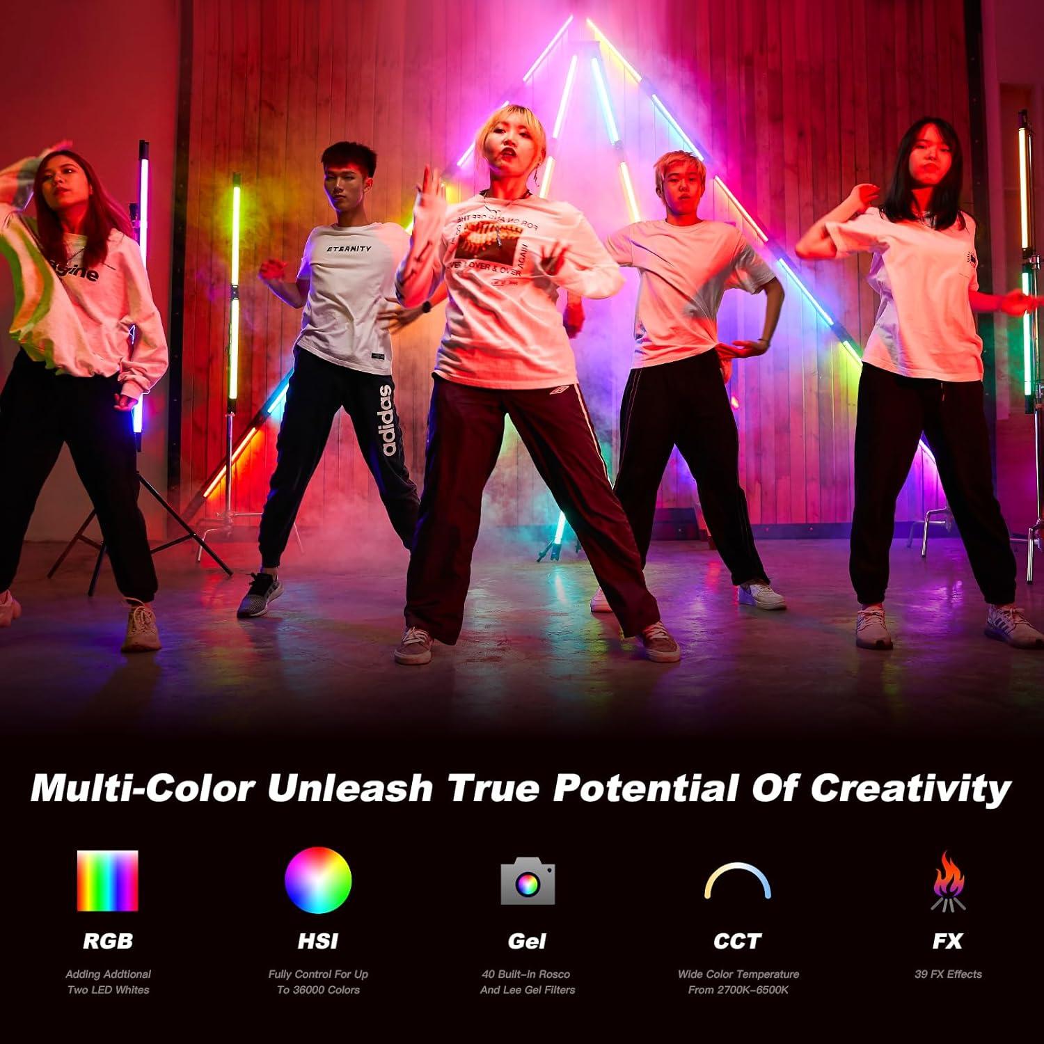 Godox 2Pack TL60 RGB Tube Light Kit Full Color Portable LED Video Light with 2600mAh Rechargeable Battery APP Control 2700K-6500K RGB CCT HSI Gel Mode 39 FX Effects for Photography TikTok YouTube