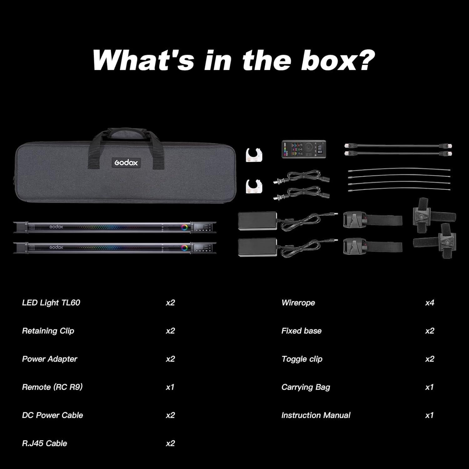 Godox 2Pack TL60 RGB Tube Light Kit Full Color Portable LED Video Light with 2600mAh Rechargeable Battery APP Control 2700K-6500K RGB CCT HSI Gel Mode 39 FX Effects for Photography TikTok YouTube