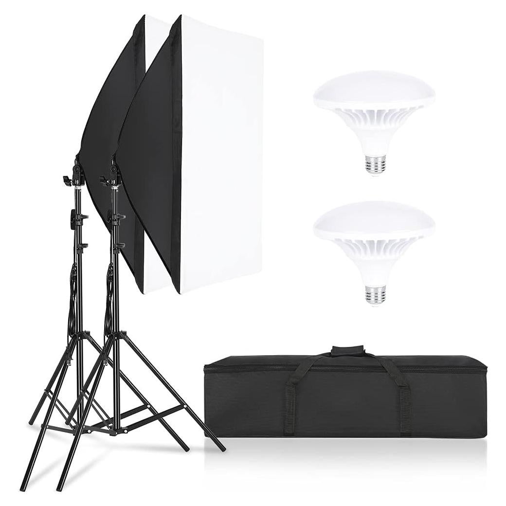 Kit de Iluminación Fotográfica Kshioe Softbox 50x70cm con 2 Bombillas LED 5500K