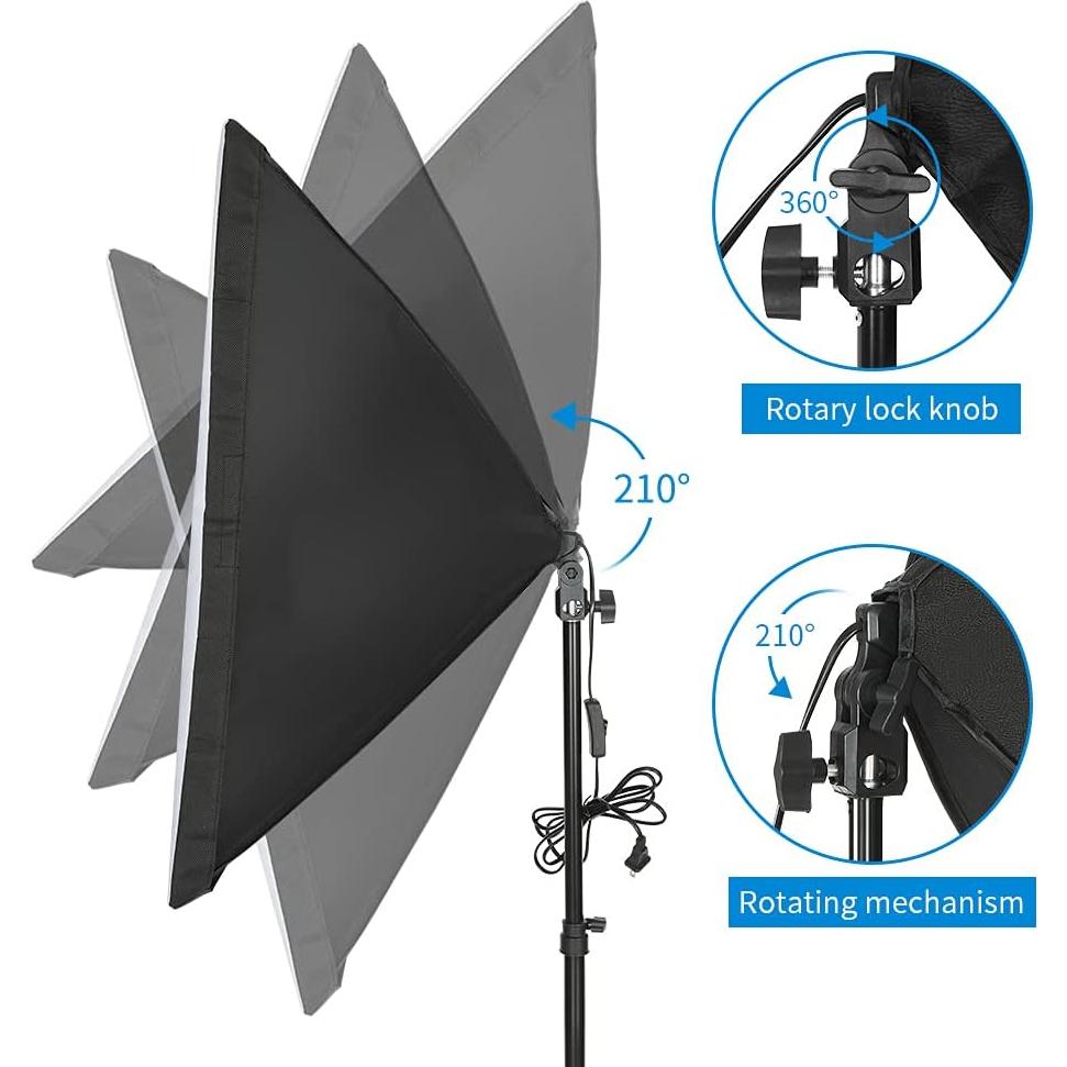Kit de Iluminación Fotográfica Kshioe Softbox 50x70cm con 2 Bombillas LED 5500K