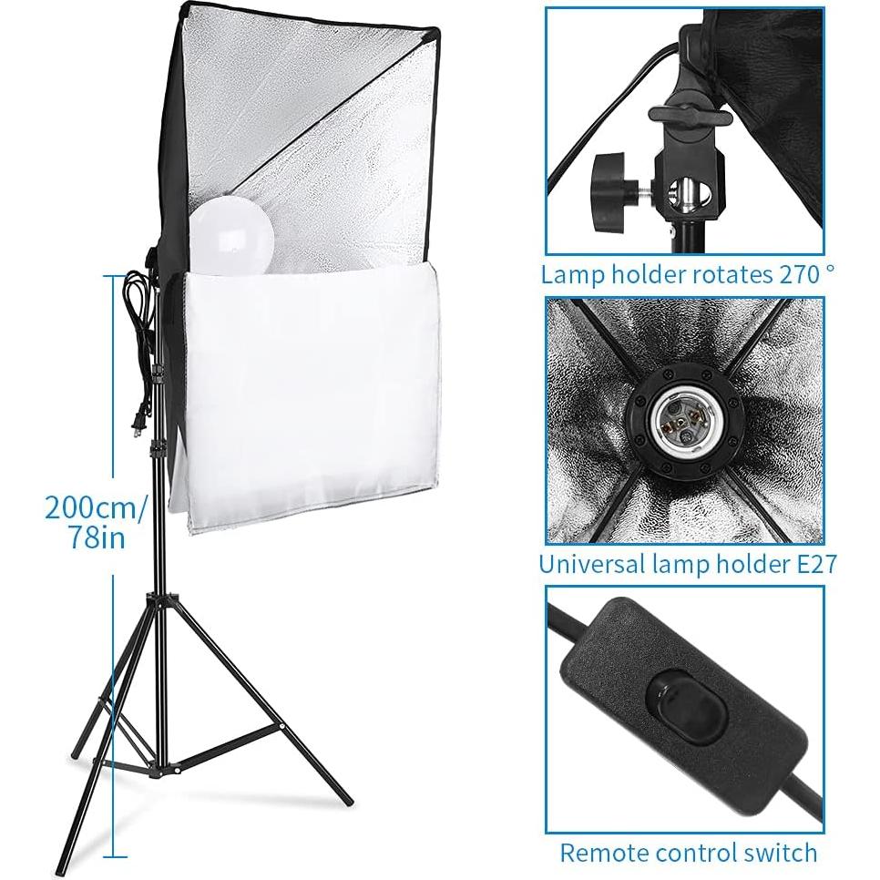Kit de Iluminación Fotográfica Kshioe Softbox 50x70cm con 2 Bombillas LED 5500K