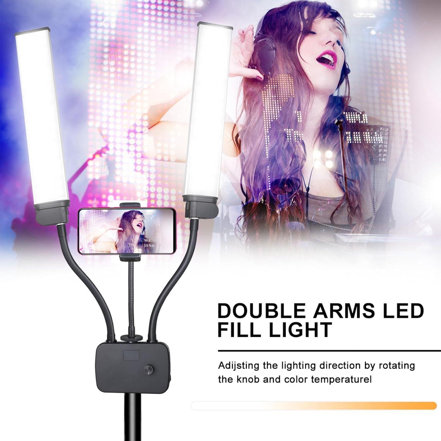 Double Arms LED Video Light, Dual Arm LED Fill Light, 45W LED Video Light Portable with Phone Holder for Travel, Live Streaming, Outdoor Shooting, and Makeup. Adjustable Lighting
