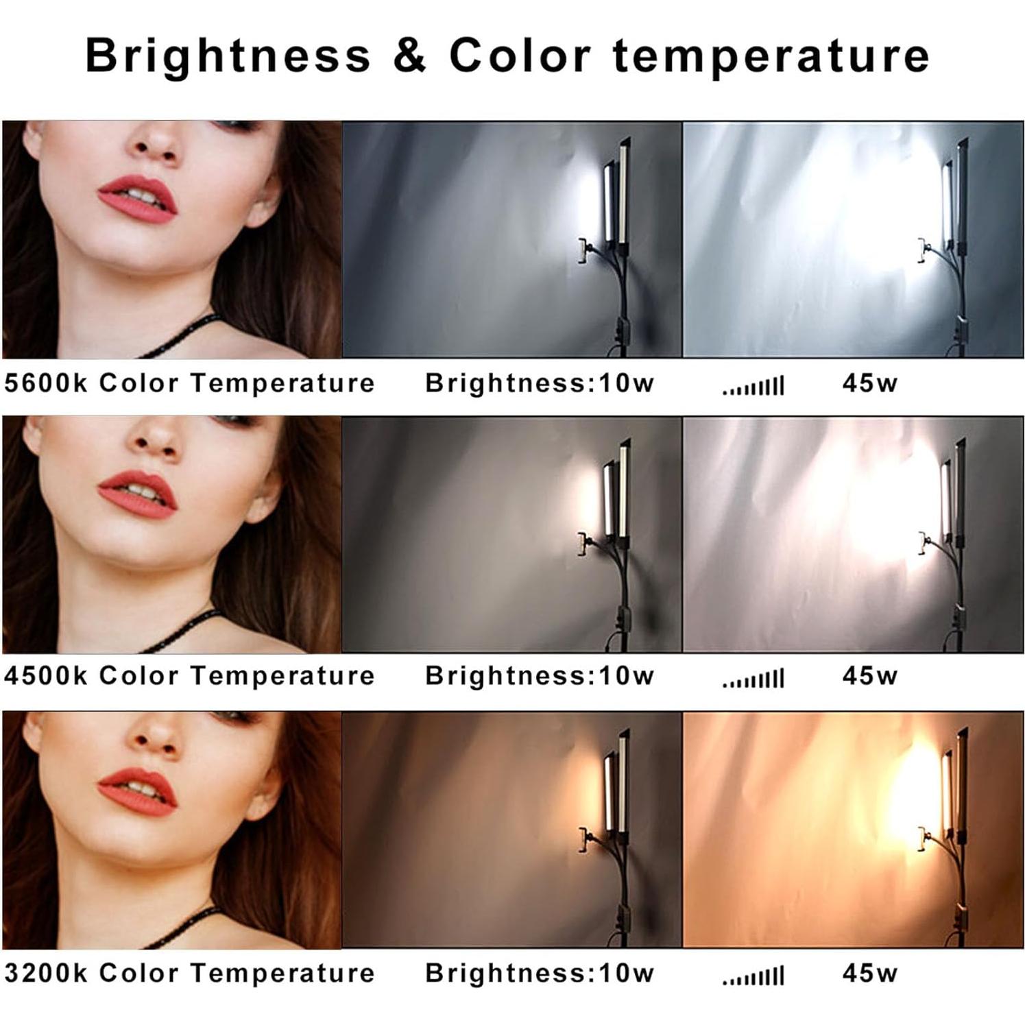 Double Arms LED Video Light, Dual Arm LED Fill Light, 45W LED Video Light Portable with Phone Holder for Travel, Live Streaming, Outdoor Shooting, and Makeup. Adjustable Lighting