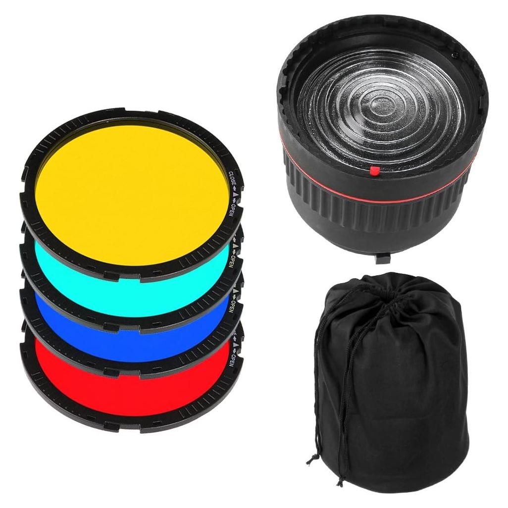 Lente Fresnel Fotga 10x Montura Bowens con 4 Filtros Coloridos