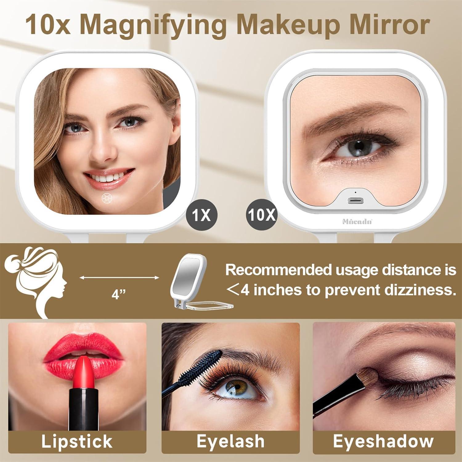 Espejo de Maquillaje Mocado 1X/10X Compacto con Luz