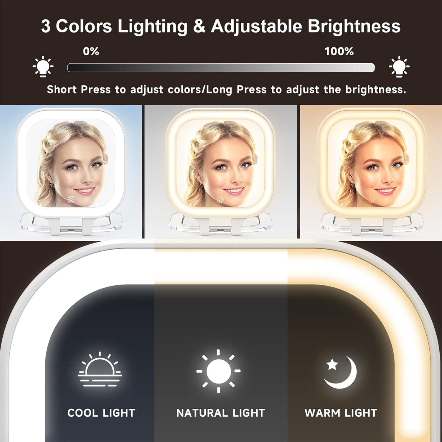 Espejo de Maquillaje Mocado 1X/10X Compacto con Luz