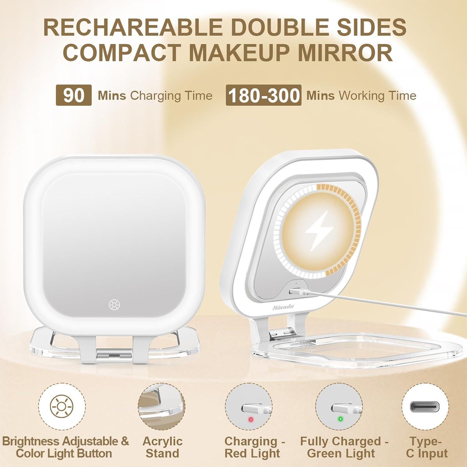 Espejo de Maquillaje Mocado 1X/10X Compacto con Luz