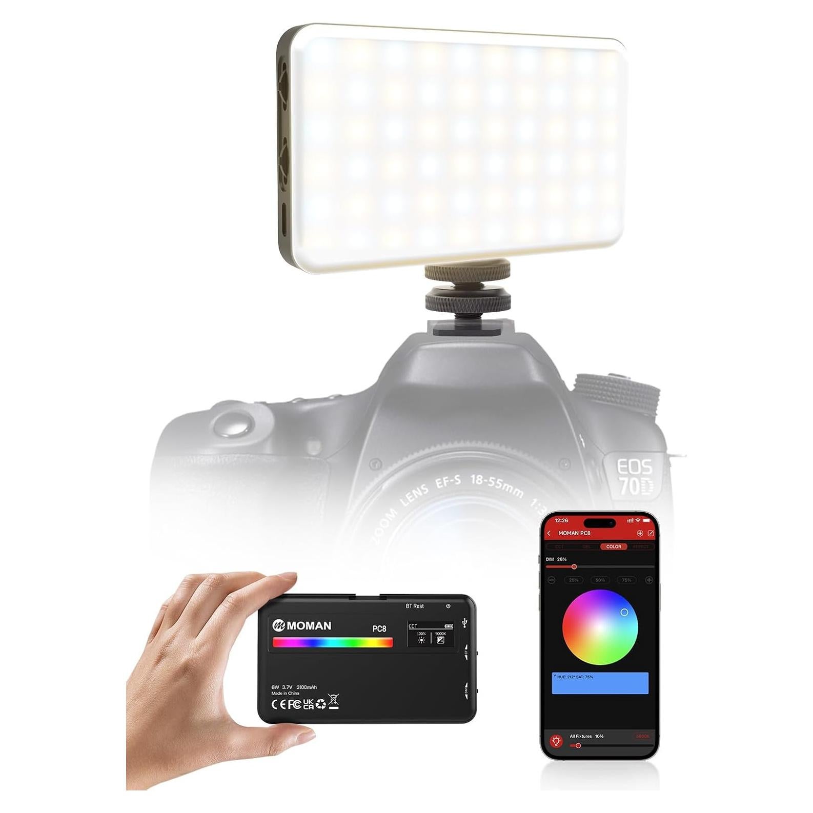 Luz de Cámara LED RGB MOMAN PC8 91 LEDs 2500-9000K 3100mAh