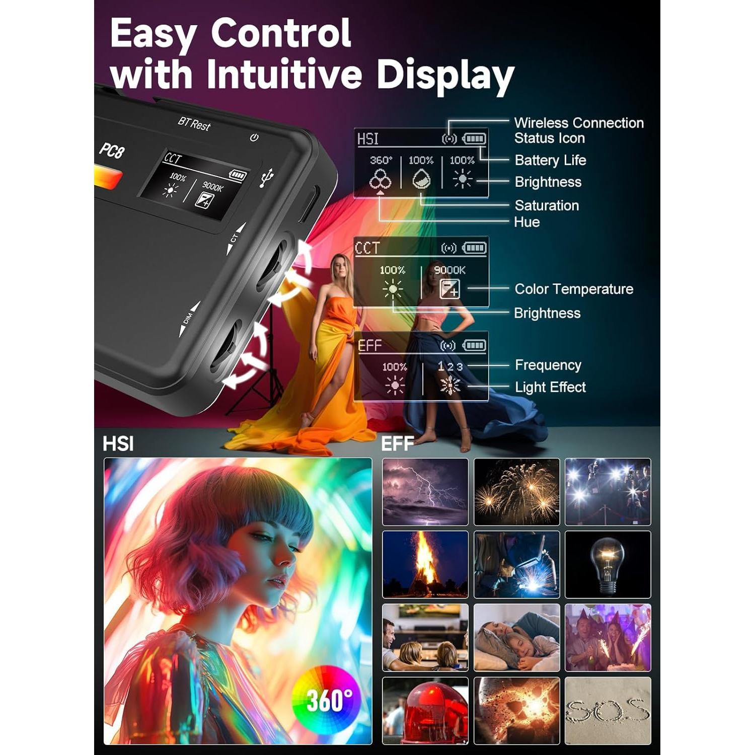 Luz de Cámara LED RGB MOMAN PC8 91 LEDs 2500-9000K 3100mAh