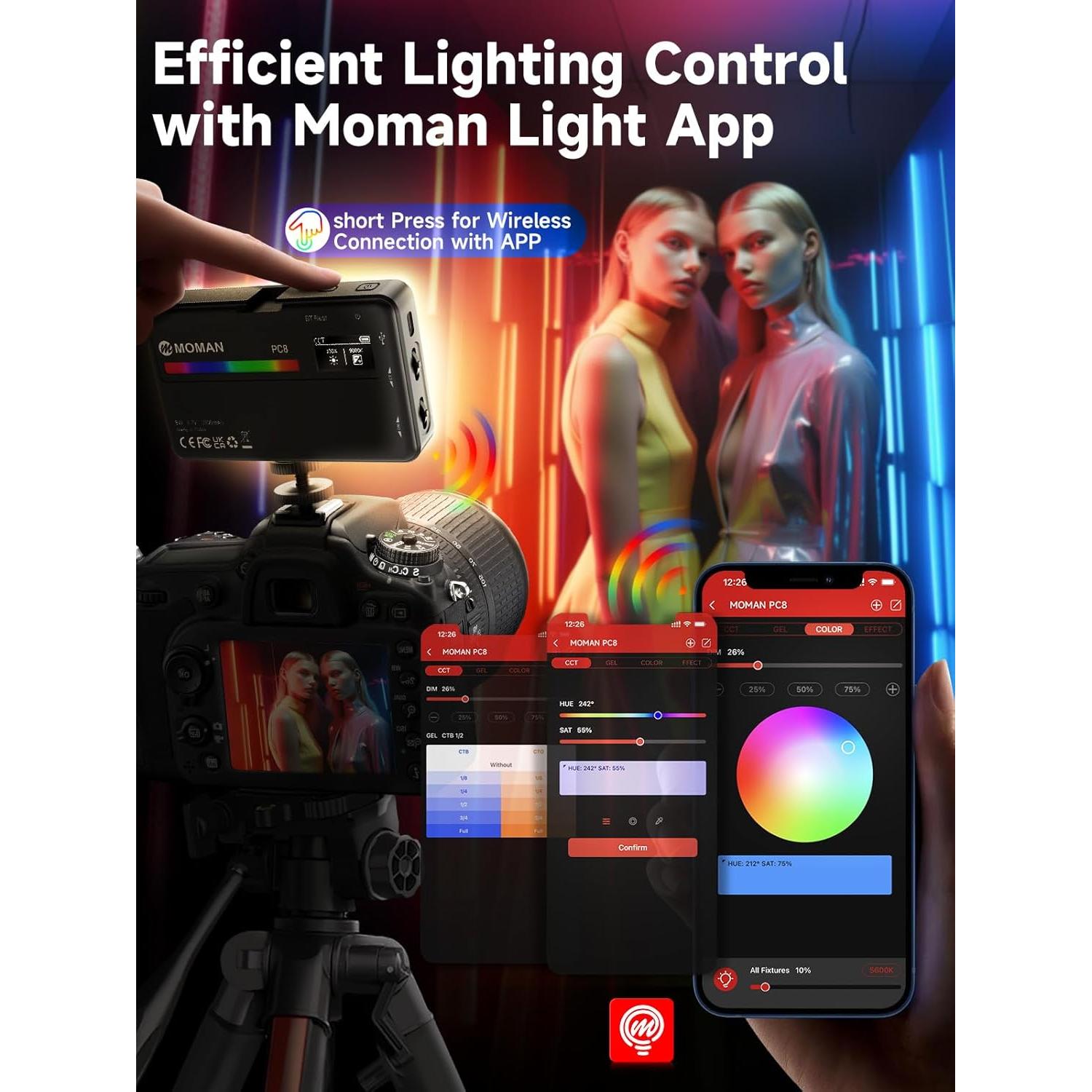 Luz de Cámara LED RGB MOMAN PC8 91 LEDs 2500-9000K 3100mAh