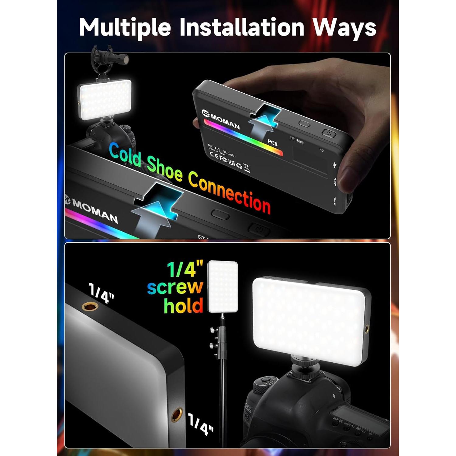 Luz de Cámara LED RGB MOMAN PC8 91 LEDs 2500-9000K 3100mAh