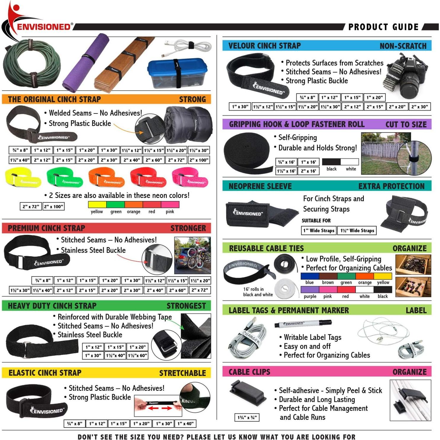 Correas de Cincha Reutilizables Envisioned 2 cm x 20 cm - Paquete de 12