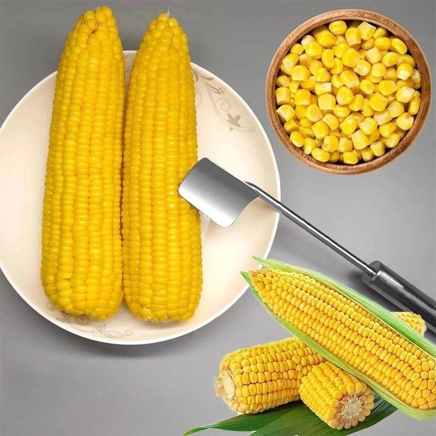 Corn Cutter Peeler Stripper, Premium Stainless Steel Corn on the Cob Remover Tool with Ergonomic Handle, Long Handle Corn Stripper for Home Kitchens Outdoor Dining