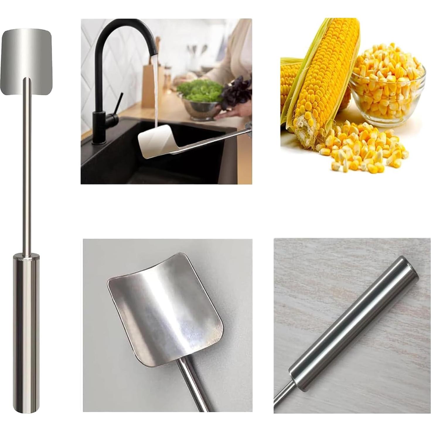 Corn Cutter Peeler Stripper, Premium Stainless Steel Corn on the Cob Remover Tool with Ergonomic Handle, Long Handle Corn Stripper for Home Kitchens Outdoor Dining