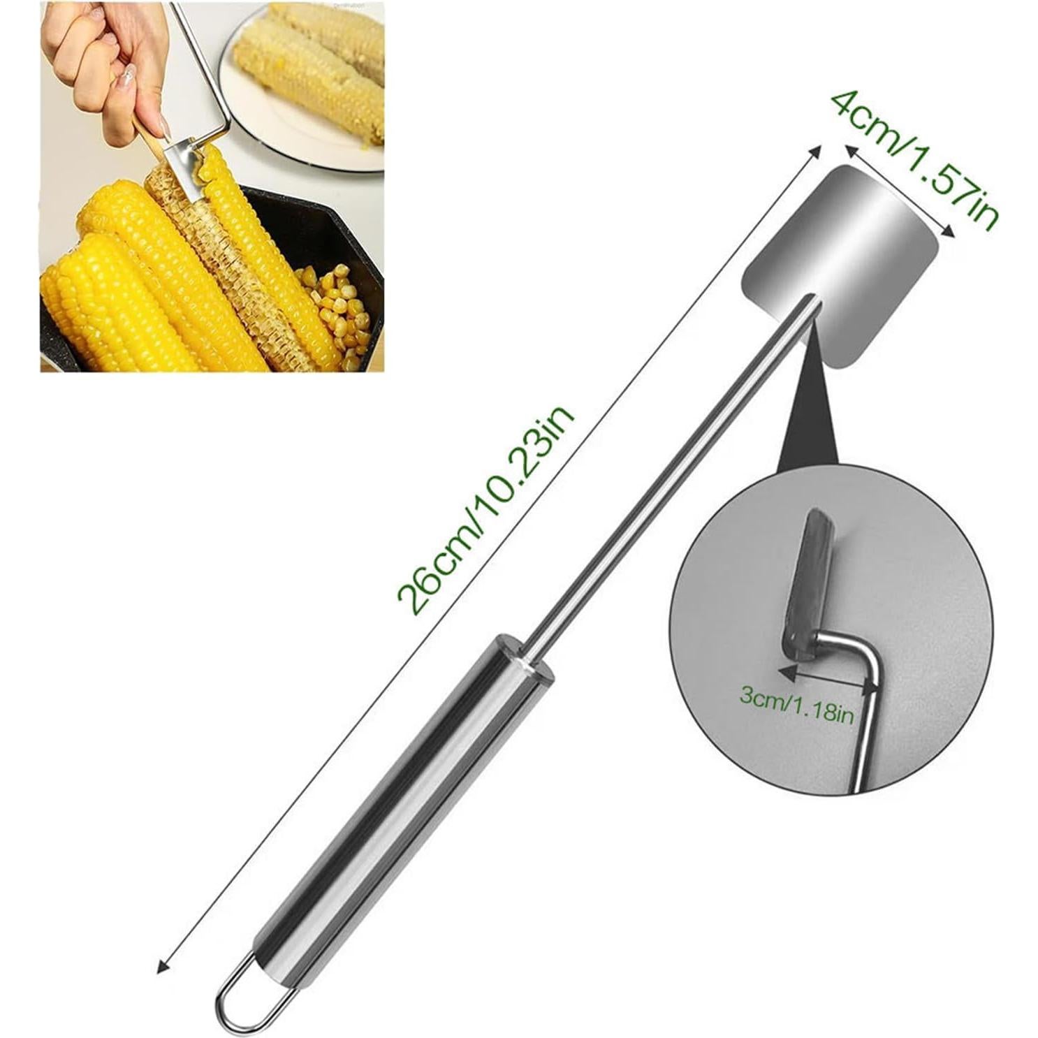 Corn Cutter Peeler Stripper, Premium Stainless Steel Corn on the Cob Remover Tool with Ergonomic Handle, Long Handle Corn Stripper for Home Kitchens Outdoor Dining