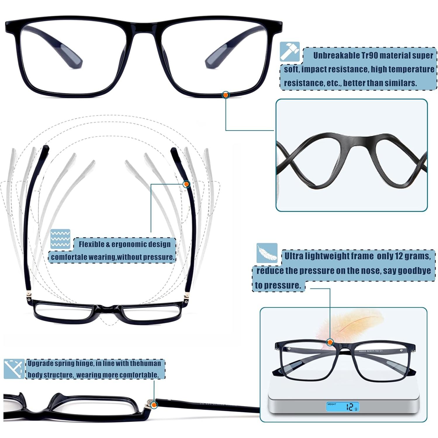 Gafas de lectura multifocales Jcuangr 2.0x con luz azul