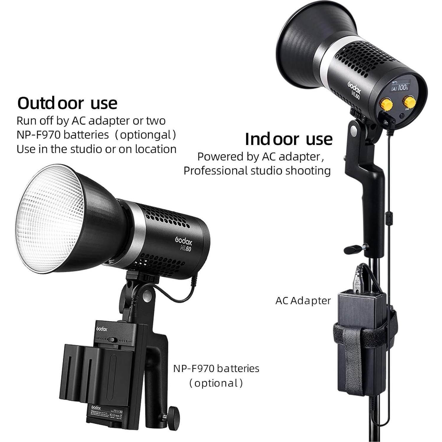 Luz de Video Godox ML60 60W 5600K Portátil con Efectos