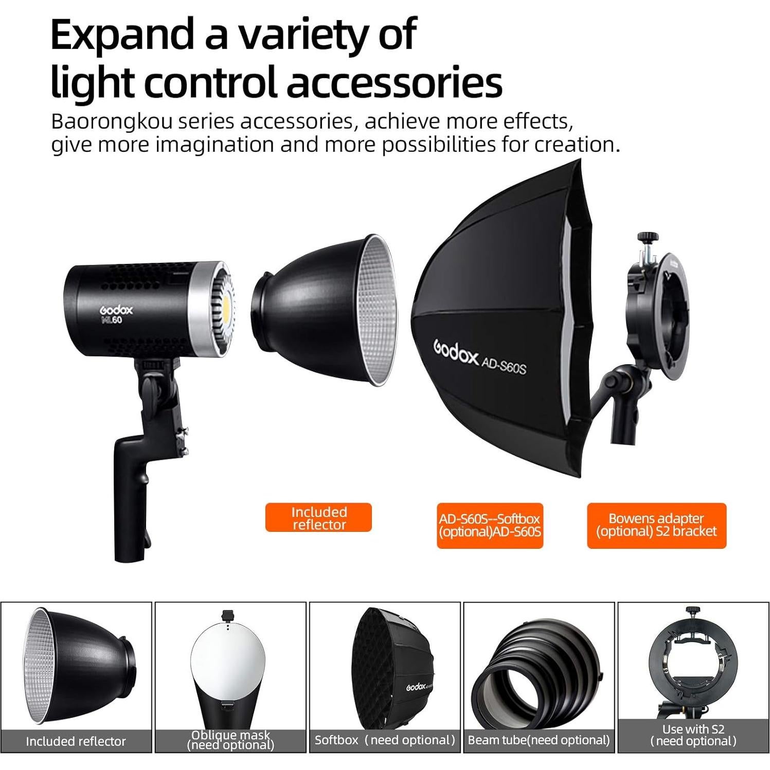 Luz de Video Godox ML60 60W 5600K Portátil con Efectos