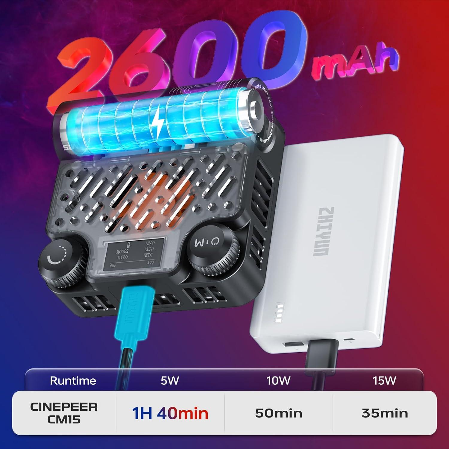 ZHIYUN CINEPEER CM15 Luz de Video RGB 15W Portátil 400g