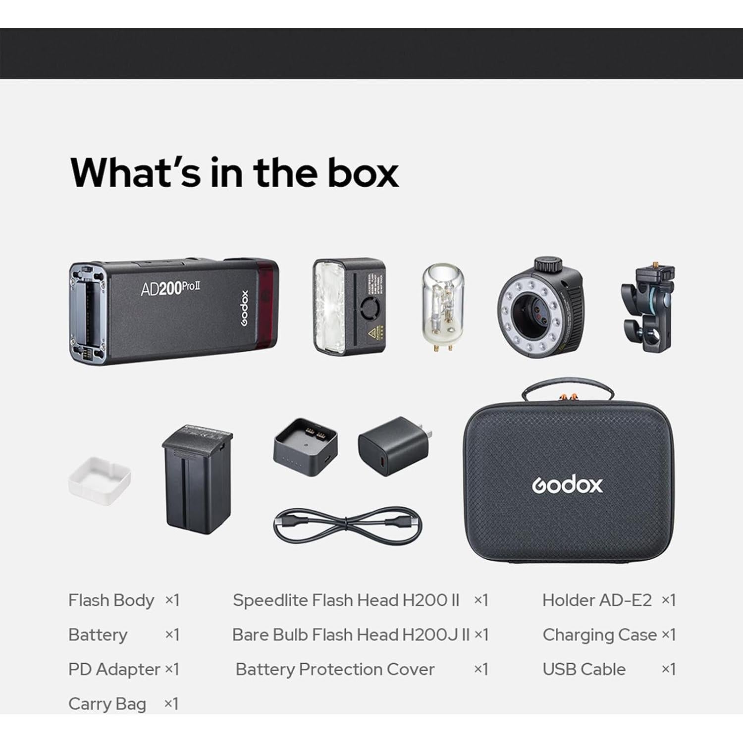 Flash Godox AD200 Pro II con Cabezas Mejoradas y LED Bicolor