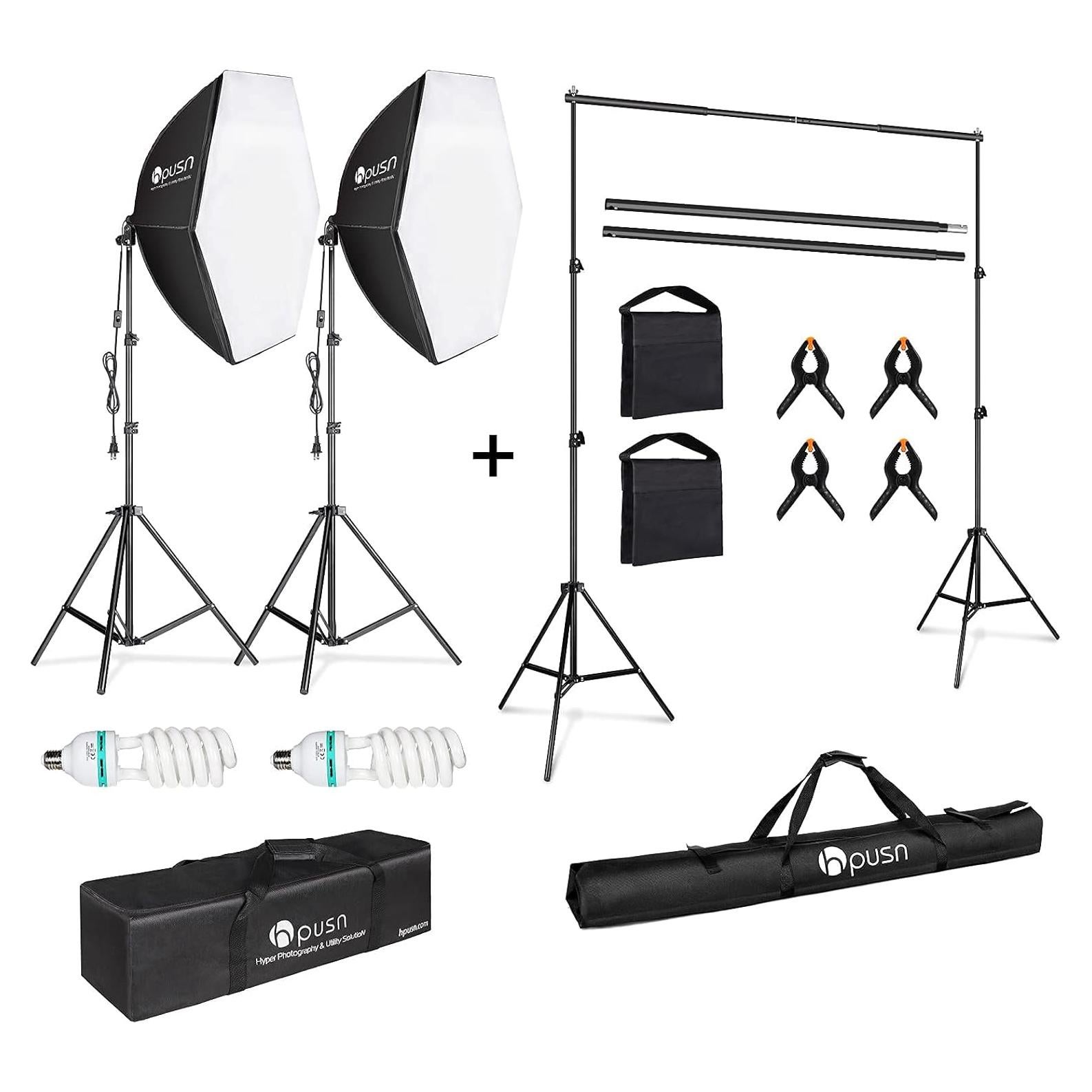 Kit de Estudio Fotográfico HPUSN con Soporte y Softbox 76 cm